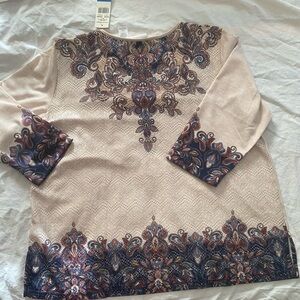 Alfred Dunner Womens Size XL 3/4 Sleeve Paisley Sweater Artsy Earthy Boho Lace